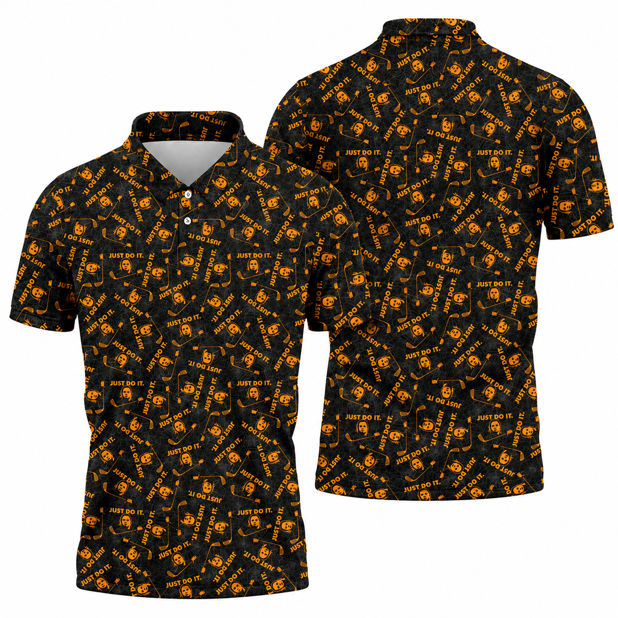 Horror Character Spider Web Pattern Halloween Polo Shirt, Men's Golf Shirt, Hawaiian Golf Shirt