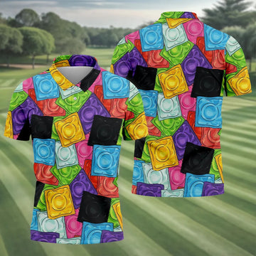 Funny Condom Wrapper Pattern Golf Polo Shirt, Men's Golf Shirts, Novelty Golf Apparel For Men