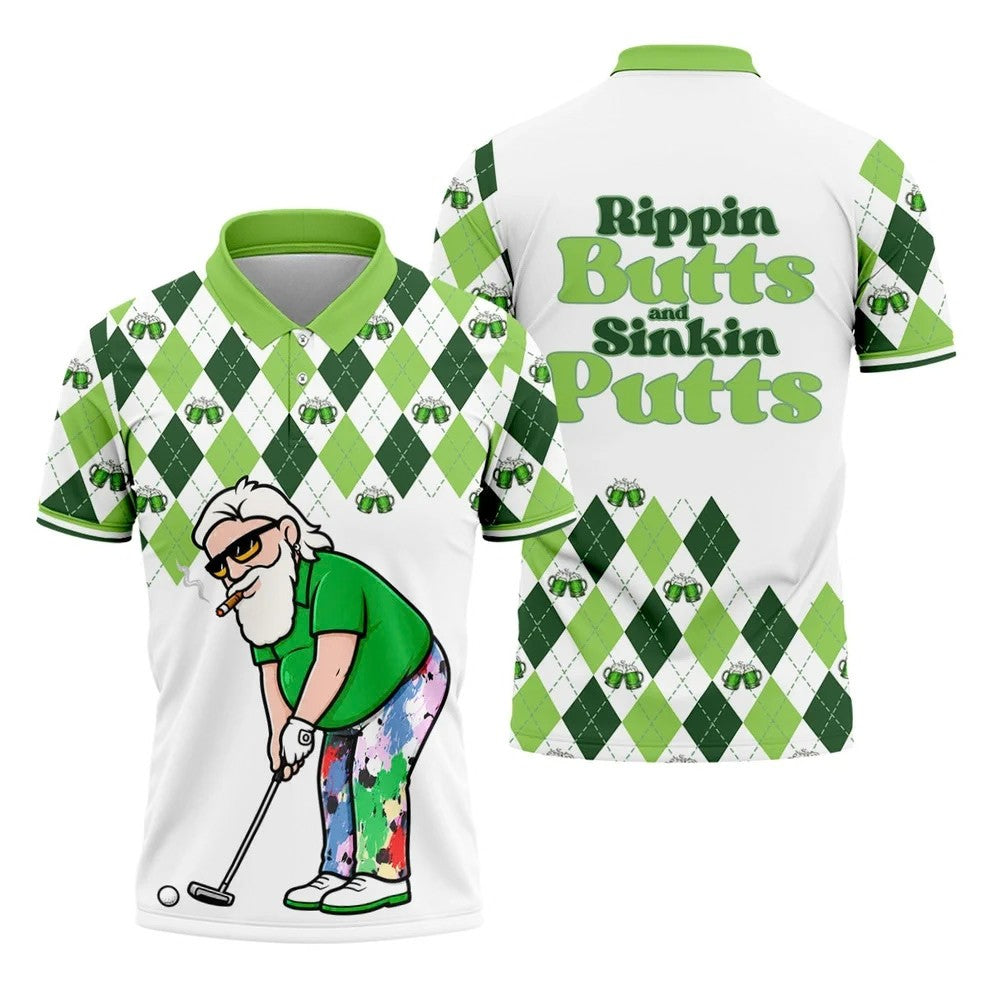 Funny Rippin Butts And Sinkin Putts Polo Shirt, Mens Polo Shirts, Mens Golf Apparel