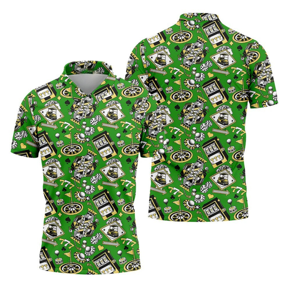Casino Golf Pattern Green Hawaiian Golf Polo Shirt, Mens Golf Polo, Polo Shirts For Men