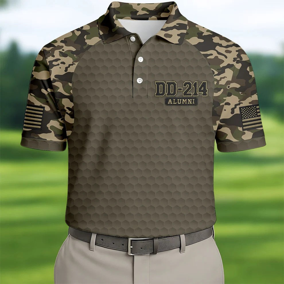 DD-214 Alumni Camo Golf Polo Shirt, Veterans Day Golf Shirt, Mens Golf Shirts