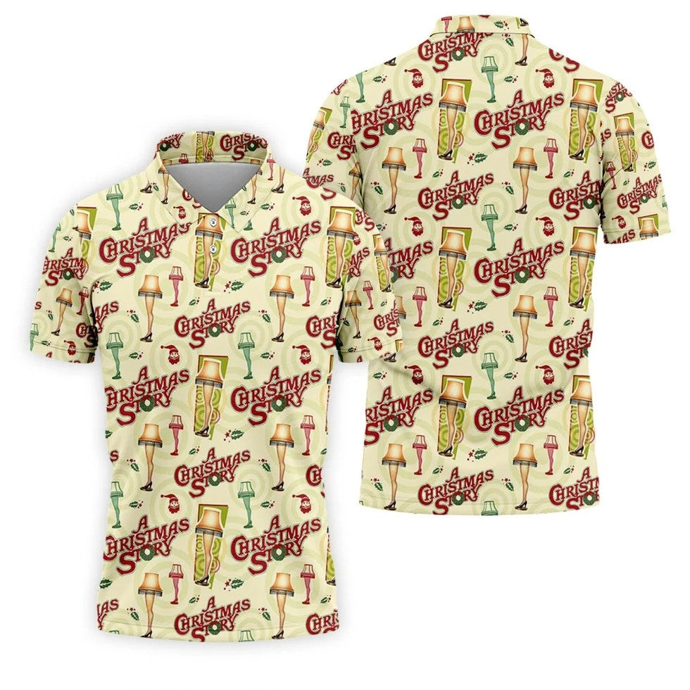 Christmas Story Leg Lamp Golf Tops For Men, Fun Golf Shirts For Men, Christmas Golf Shirt, Polo Shirts For Men
