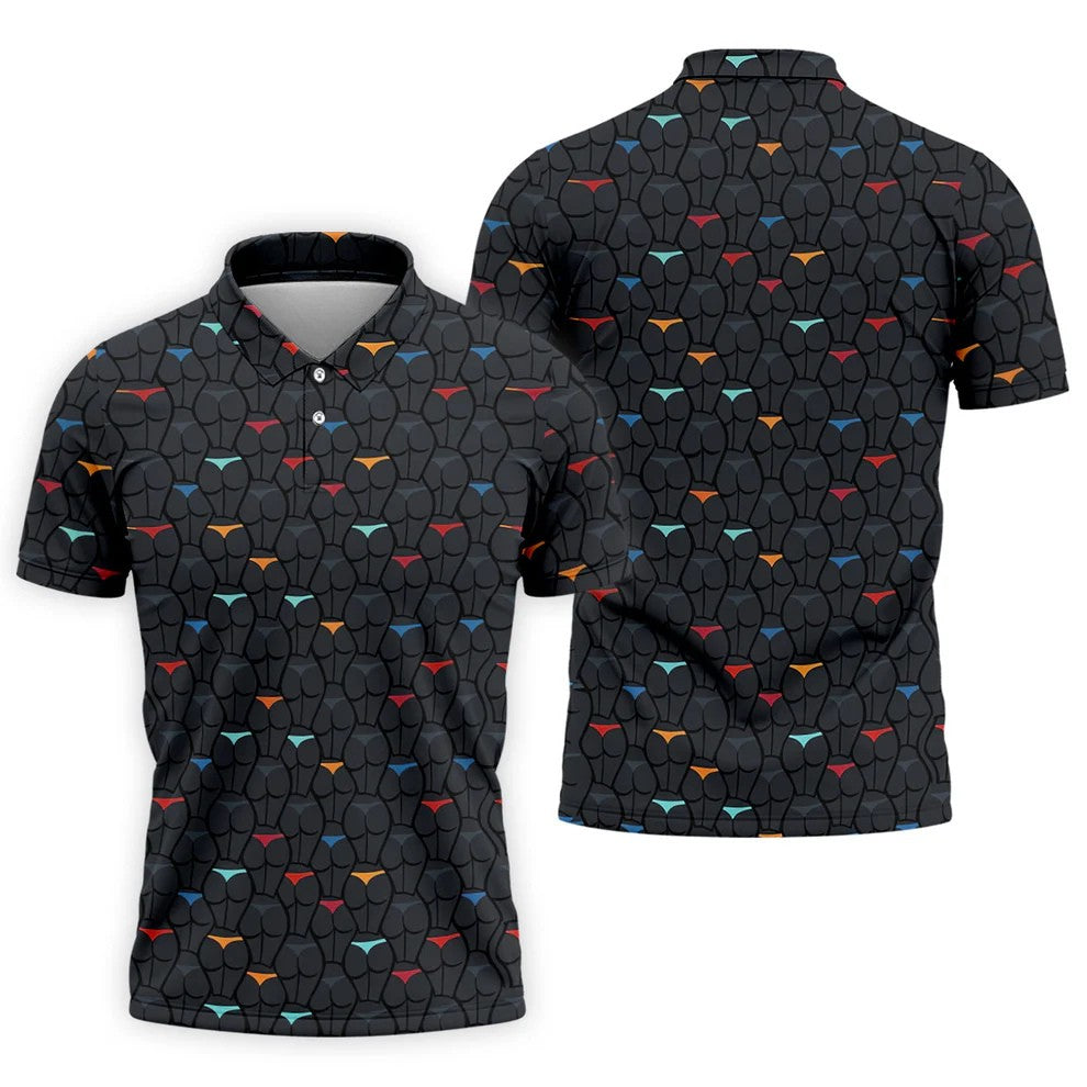 Funny Colorful Panty Butt Pattern Golf Polo Shirt, Printed Golf Shirts, Men's Golf Shirt