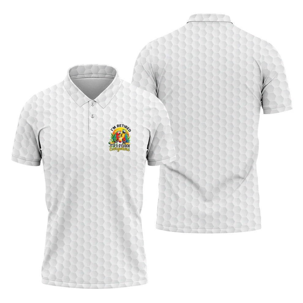 White Tropical Parrot Happy Retirement Golf Polo Shirt, Hawaiian Golf Shirt, Mens Golf Shirts