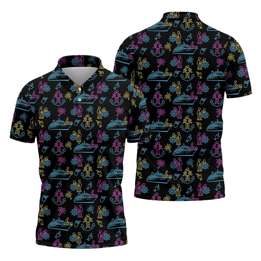Funny Adult Cruise Vacation Pattern Polo Shirt, Mens Golf Polo, Printed Golf Shirts
