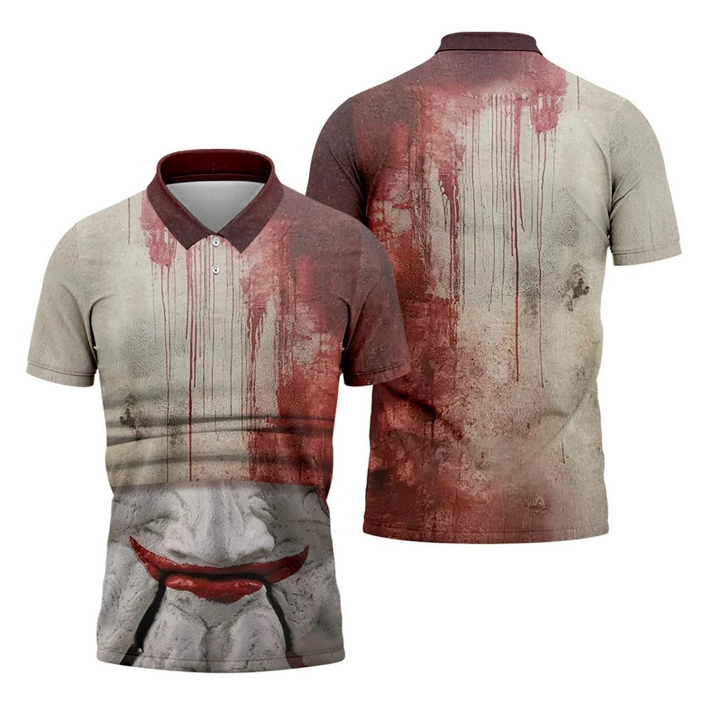 Blood Drip Clown Horror Character Halloween Polo Shirt, Men's Golf Shirt, Mens Golf Polo