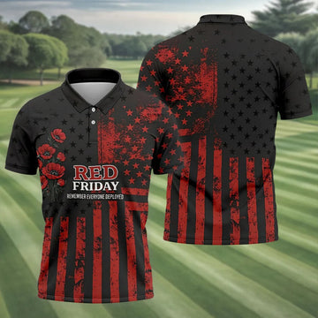 Red Friday American Flag Poppy Polo Shirt, Mens Golf Apparel, Printed Golf Shirts
