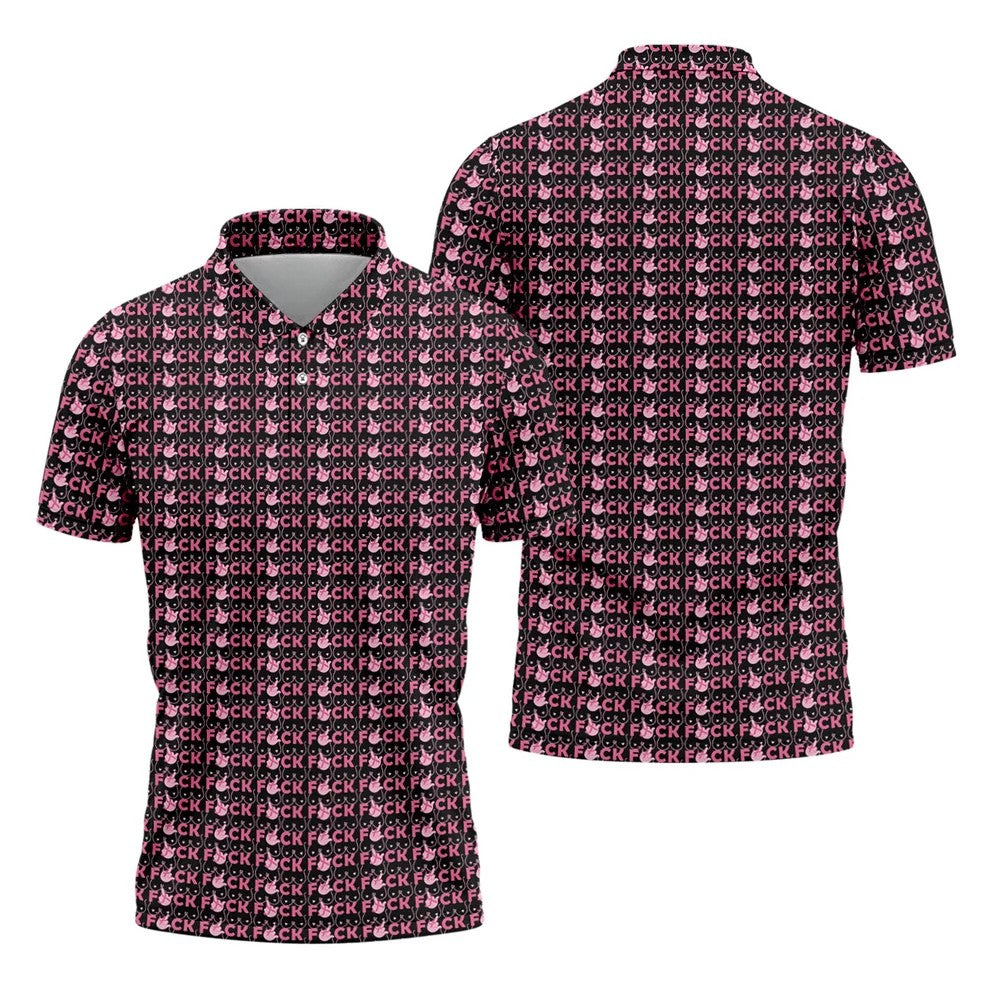 Fuck Breast Cancer Pink Ribbon Golf Polo Shirt, Mens Golf Polo, Golf Apparel For Men
