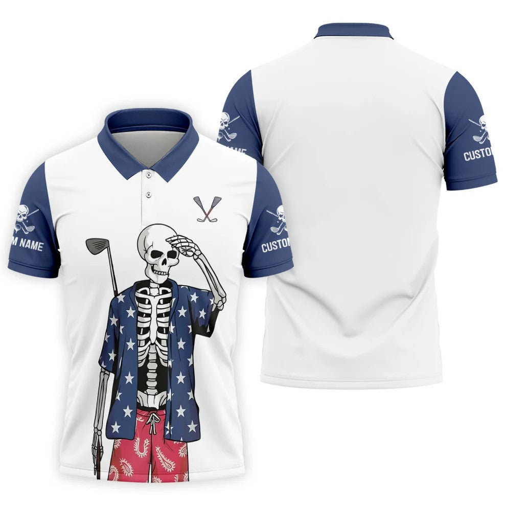 Skeleton Golf White Navy 4th Of July Patriotic Golf Shirt, 250 Years Golf Shirts For Men