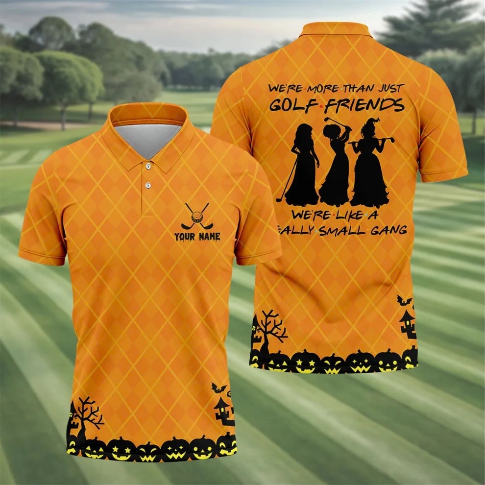 Your Name Golf Friends Horror Character Polo Shirt, Halloween Shirt, Mens Golf Polo