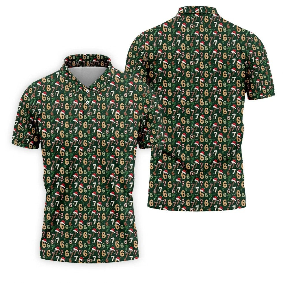 Six Seven Funny Christmas Green Golf Tops For Men, Christmas Golf Shirt, Men Golf Apparel