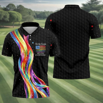 We The People Means Everyone LGBT Rainbow Golf Tops For Men, Pride Month Celebrate Golf Shirts For Men