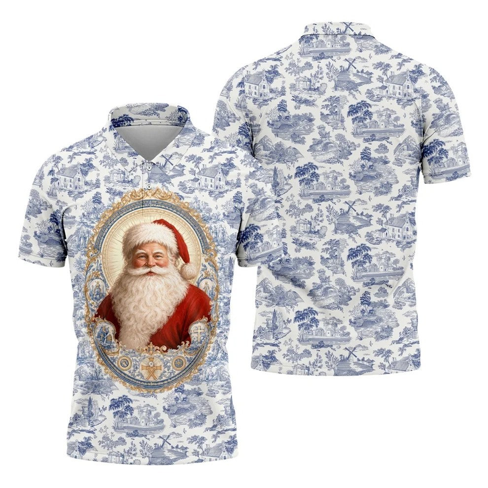 Xmas In July Santa Portrait Christmas Polo Shirt, Mens Golf Polo, Mens Golf Apparel