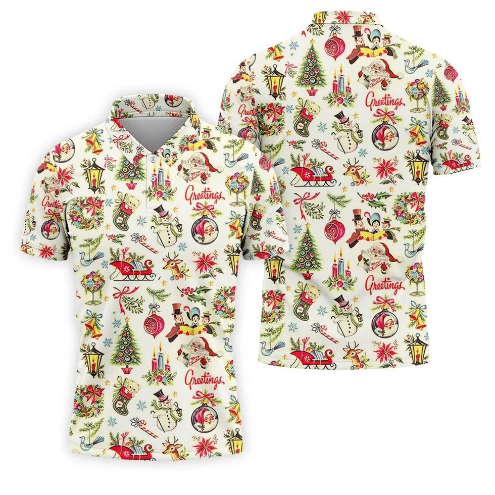 Vintage Christmas Men Golf Tops, Men's Christmas Golf Shirt, Men Golf Apparel, Men Polo Shirt
