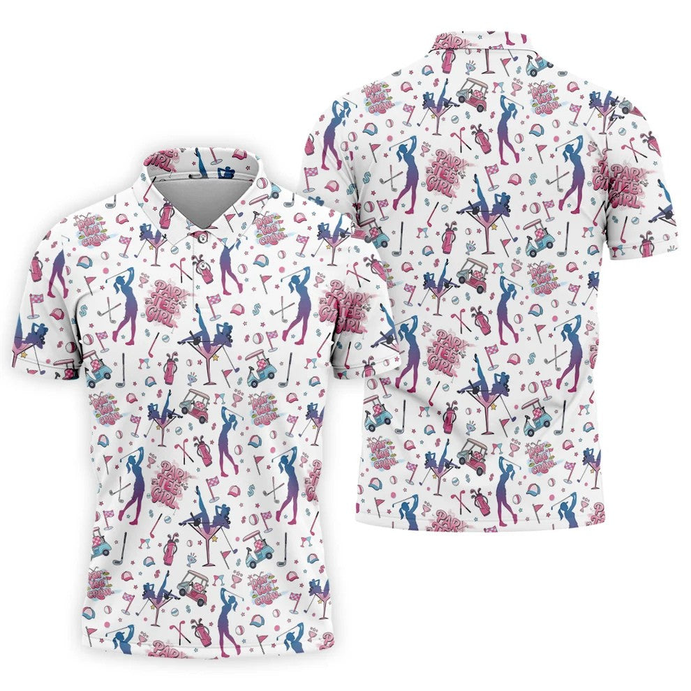 Funny Par Tee Girl Golfer Pattern Golf Polo Shirt, Polo Shirts For Men, Mens Golf Apparel