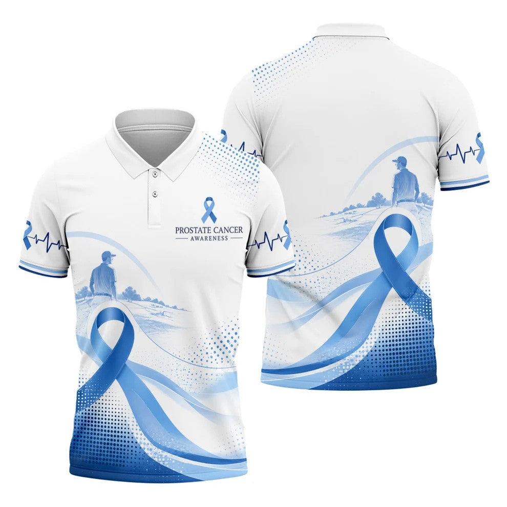 Blue Ribbon Golfer Prostate Cancer Awareness Polo Shirt, Golf Shirts For Men
