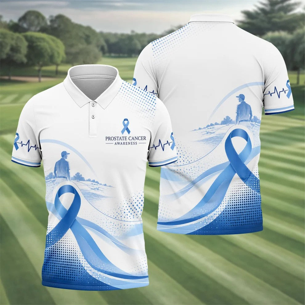 Blue Ribbon Golfer Prostate Cancer Awareness Polo Shirt, Golf Shirts For Men