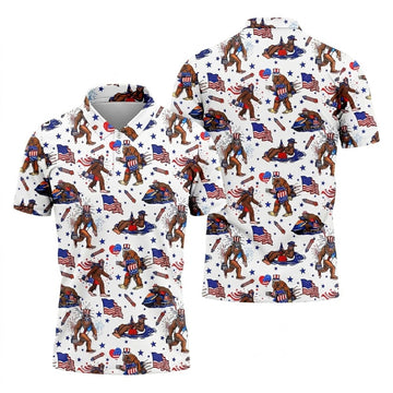 Bigfoot Sasquatch Funny Golf Polo Shirt, America 250 Anniversary Golf Shirt, 4th Of July Polo
