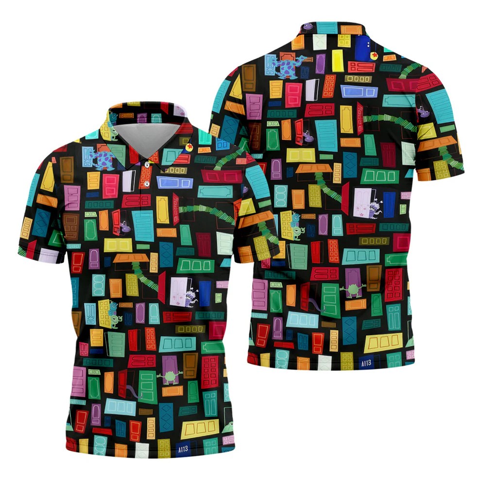 Monster Door Golf Shirt, Colorful Animated Monster World Pattern, Golf Shirt For Men