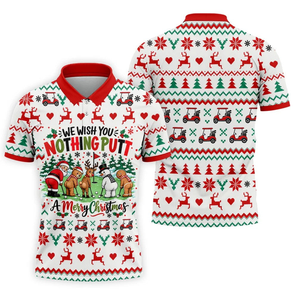 We Wish You Nothing Putt Christmas Golf Shirt, Golf Shirts For Men, Mens Golf Shirts