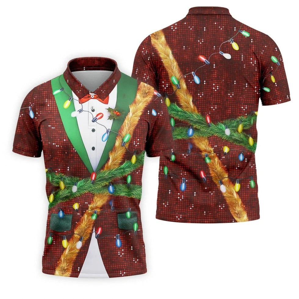 Christmas Lights Disco Ball Pattern Men's Golf Polo Shirts, Christmas Golf Shirt, Golf Gift For Men