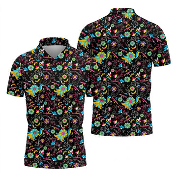 Flores De Mayo Cinco De Mayo Celebration Fiesta Themed Tropical Pattern Golf Shirts For Men