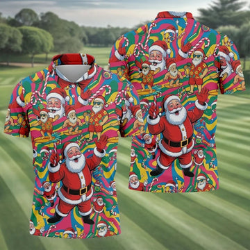 Funny Tropical Santa Christmas Polo Shirt, Mens Golf Polo, Christmas Shirts For Men