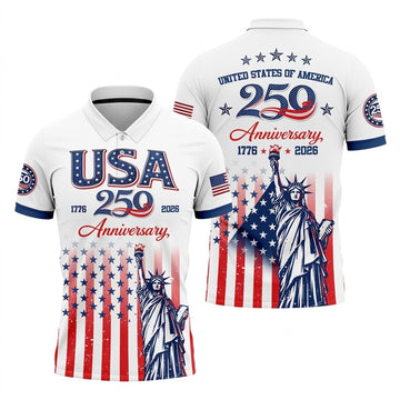 250 Anniversary Statue Of Liberty US Flag Golf Shirt, Patriotic 4th Of July Golf Shirts For Men
