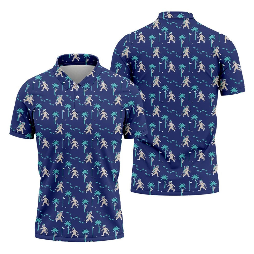 Funny Raccoon Tropical Golf Pattern Polo Shirt, Men's Golf Shirt, Golf Apparel For Men