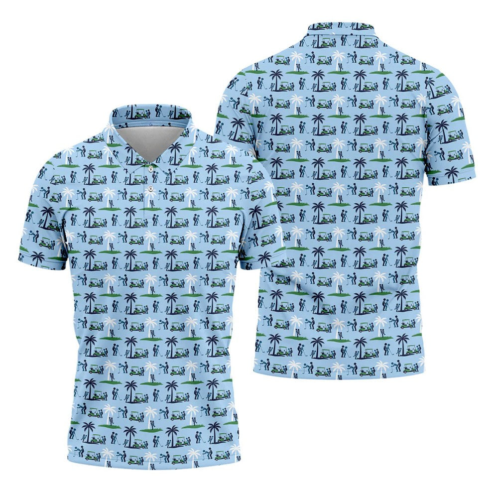 Funny Golf Cart Couple Pattern Men's Golf Shirt, Hawaiian Golf Shirt, Golf Apparel For Men