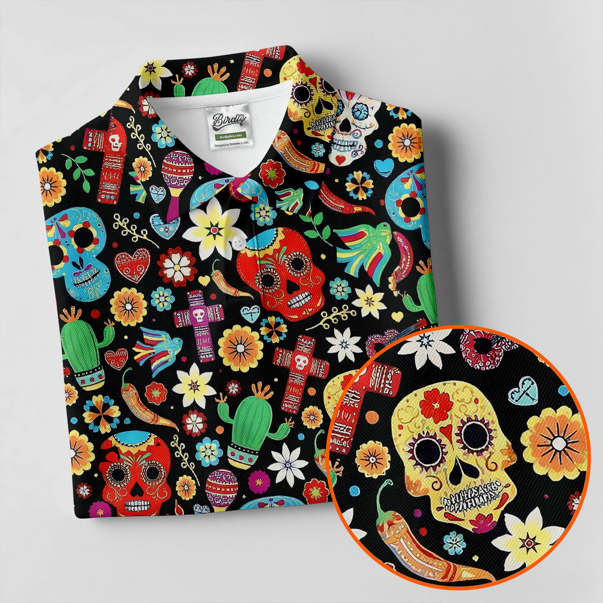 Skull With Flowers Cinco De Mayo Celebration Fiesta Themed Ladies Golf Tops, Golf Shirt For Women