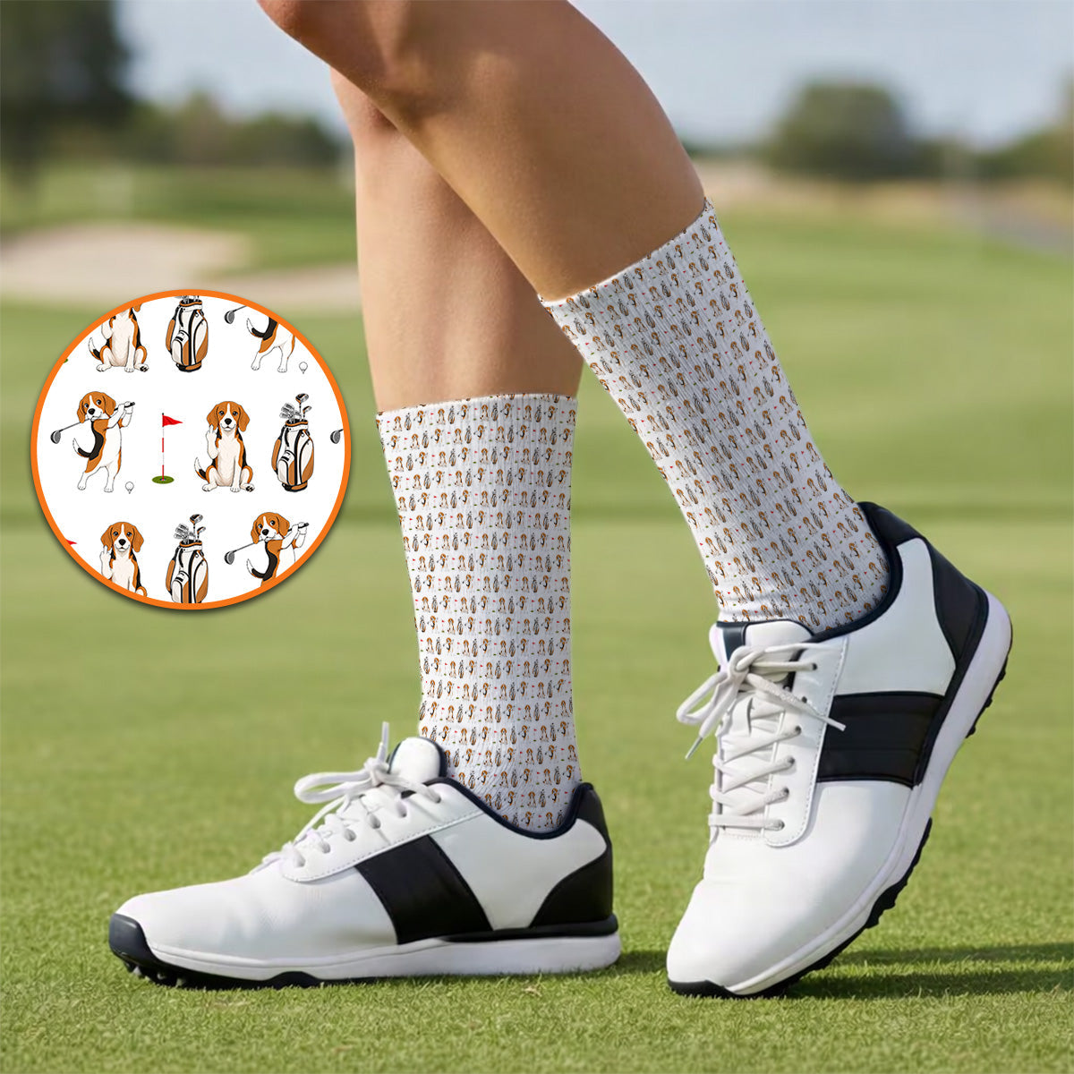 Beagle Golf Pattern Golf Socks, Hunting Dog Golf Sock, Funny Golf Gift For Golfer