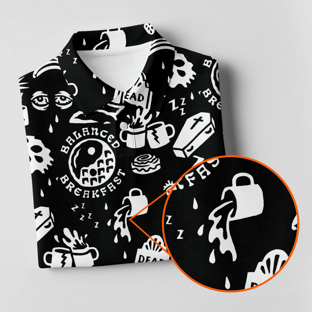 Dead Tired Coffee Breakfast Pattern Golf Shirt, Men's Golf Shirt, Golf Polo Shirts For Men