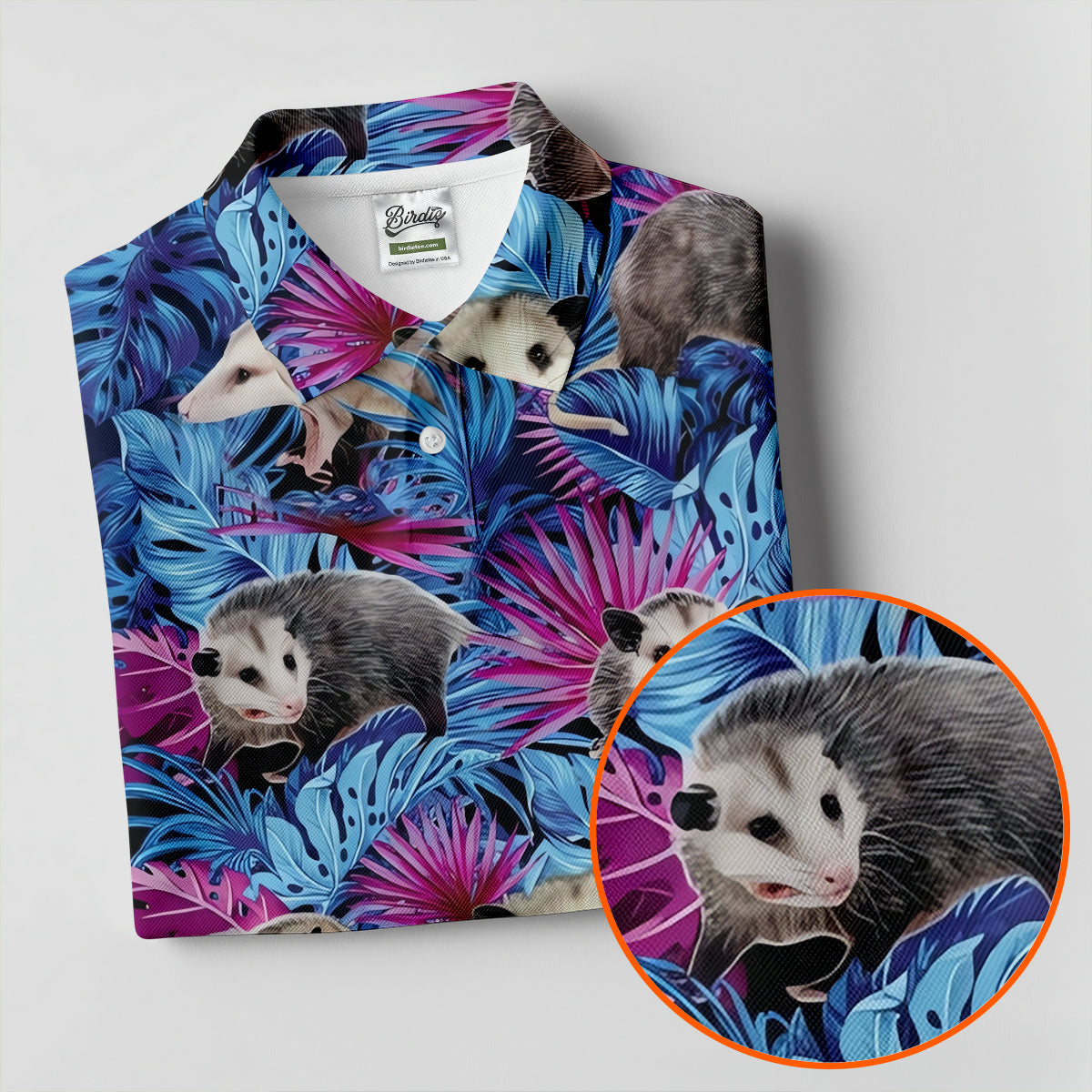 Funny Opossum Blue Purple Hawaiian Golf Shirt, Tropical Theme Golf Shirt For Women