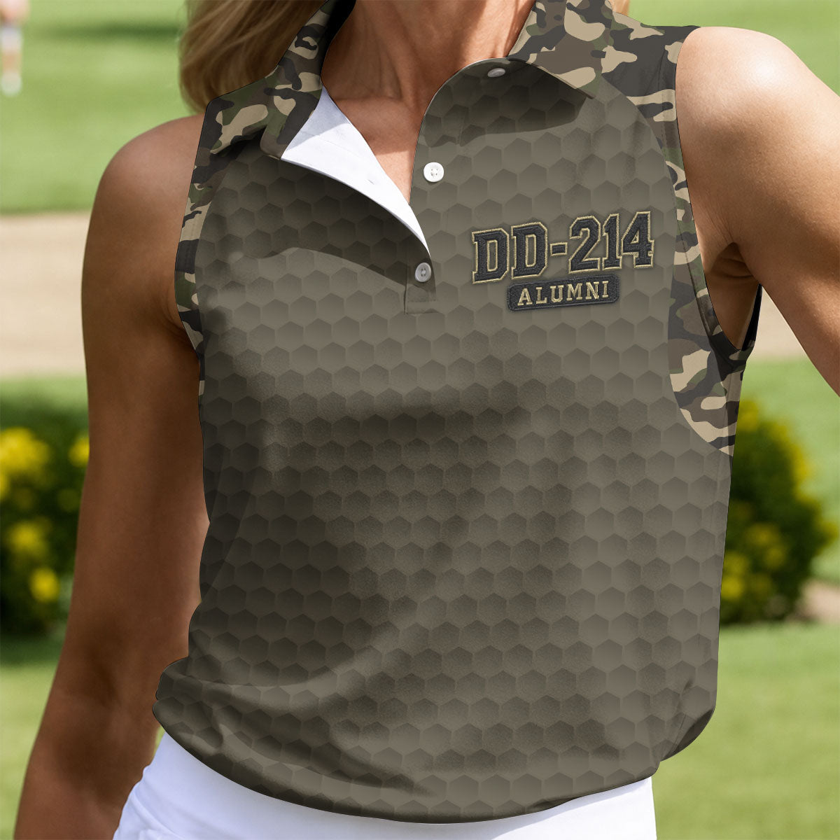 DD-214 Alumni Camo Golf Polo Shirt, Veterans Day Golf Shirt, Womens Golf Shirts