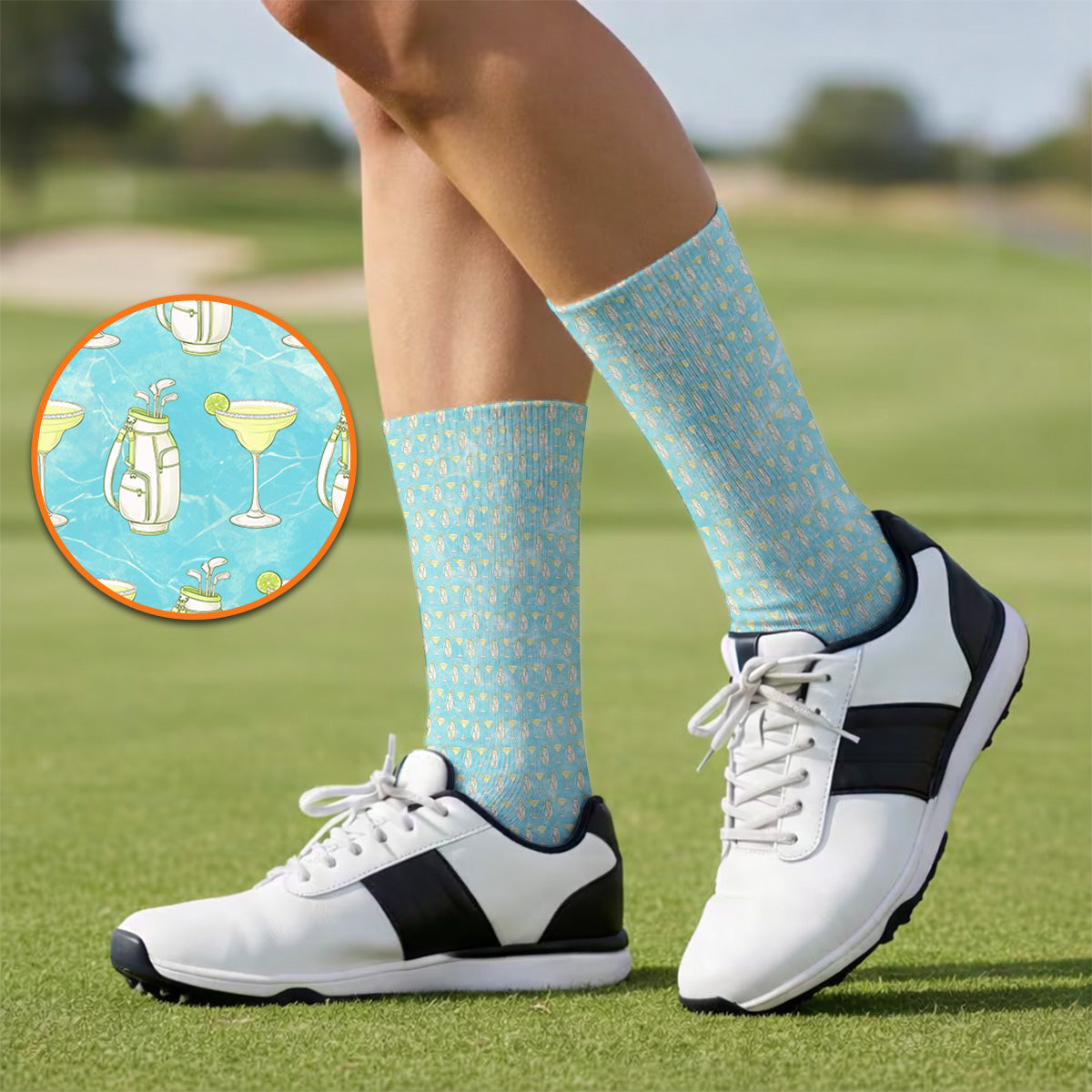 Golf & Margarita Pattern Golf Socks, Margarita Cocktail Golf Sock, Crazy Golf Gift For Golfer