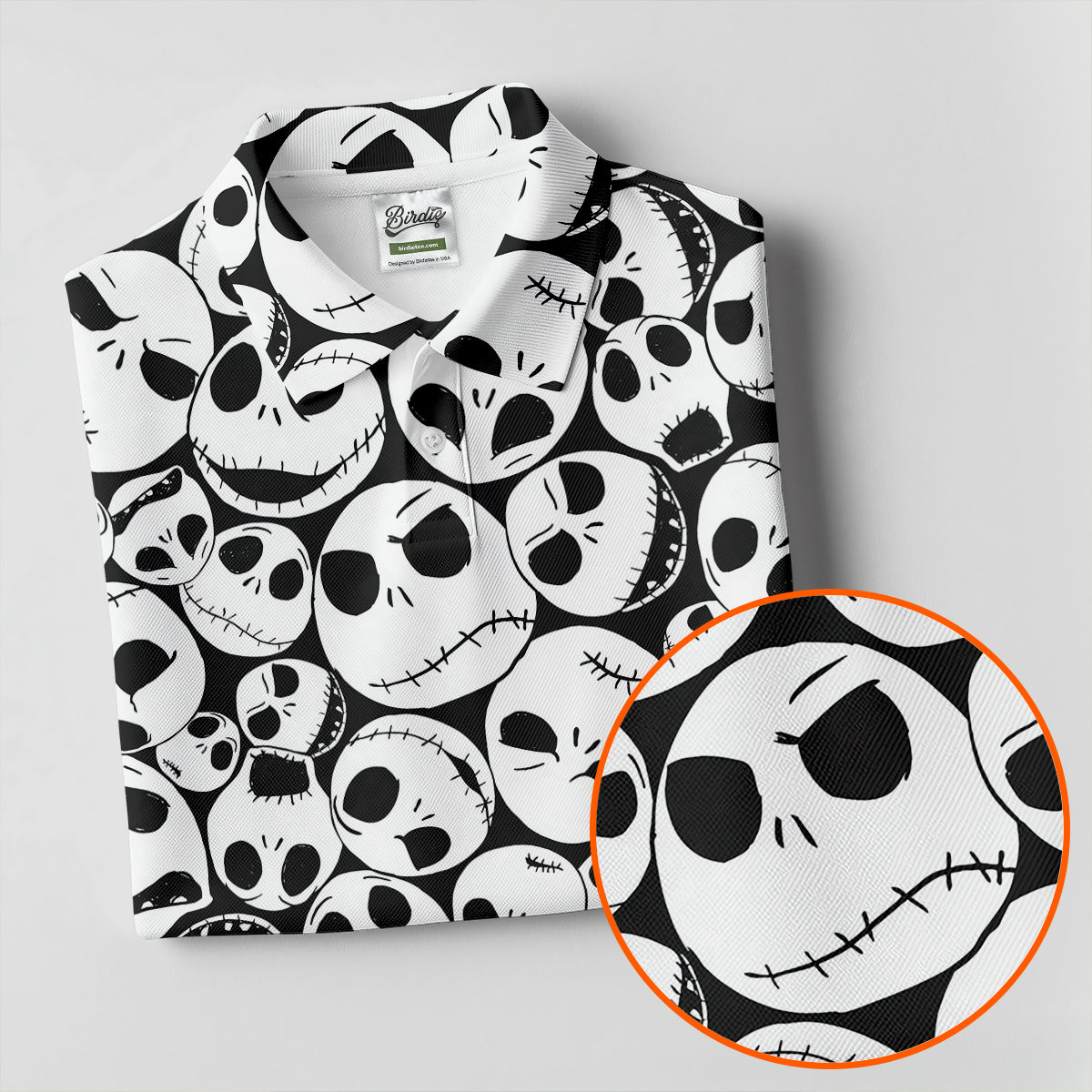 Horror Character Skull Face All Over Golf Polo Shirt, Women's Golf Apparel, Golf Shirts For Women