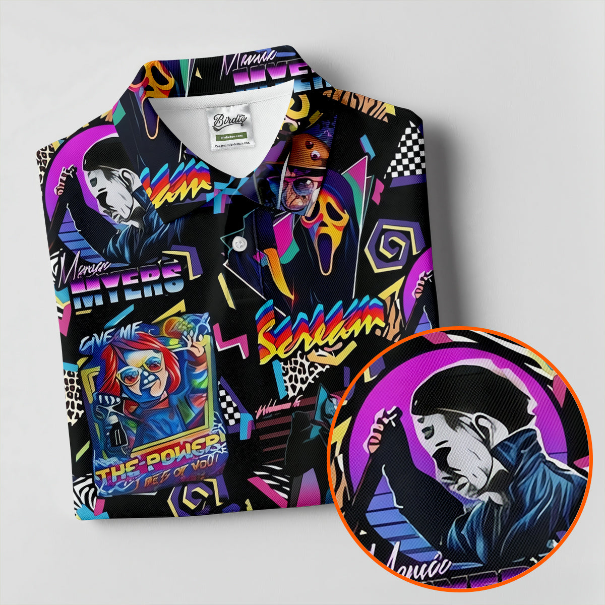 Retro Halloween Horror Character Hawaiian Golf Shirt, Women's Golf Tops, Golf Shirts For Women