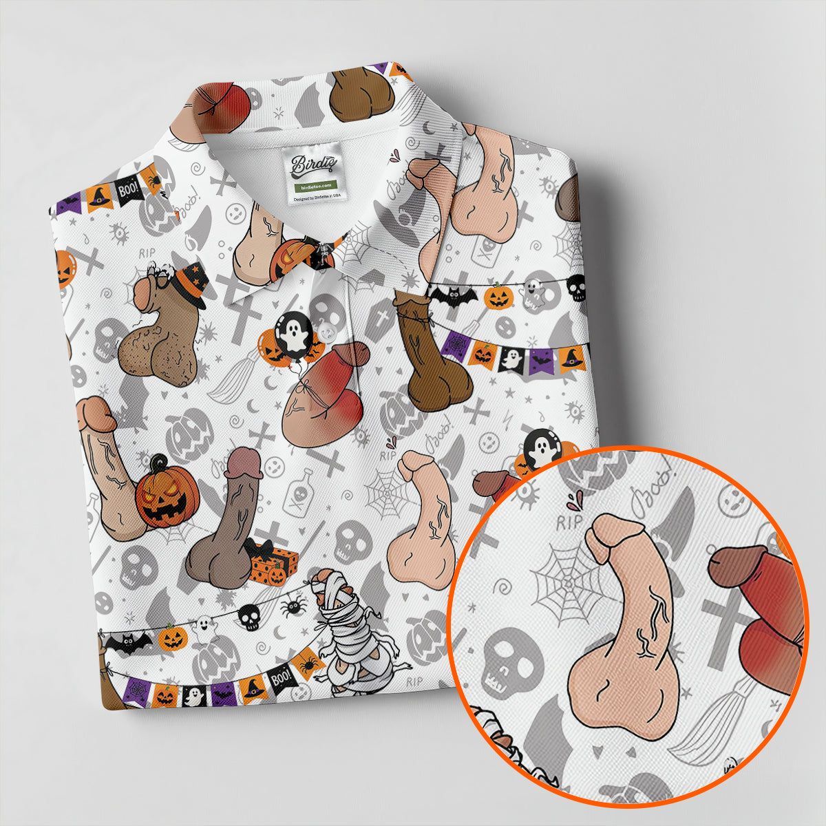 Funny Adult Halloween Pattern Hawaiian Polo Shirt, Women's Golf Tops, Women’s Golf Apparel