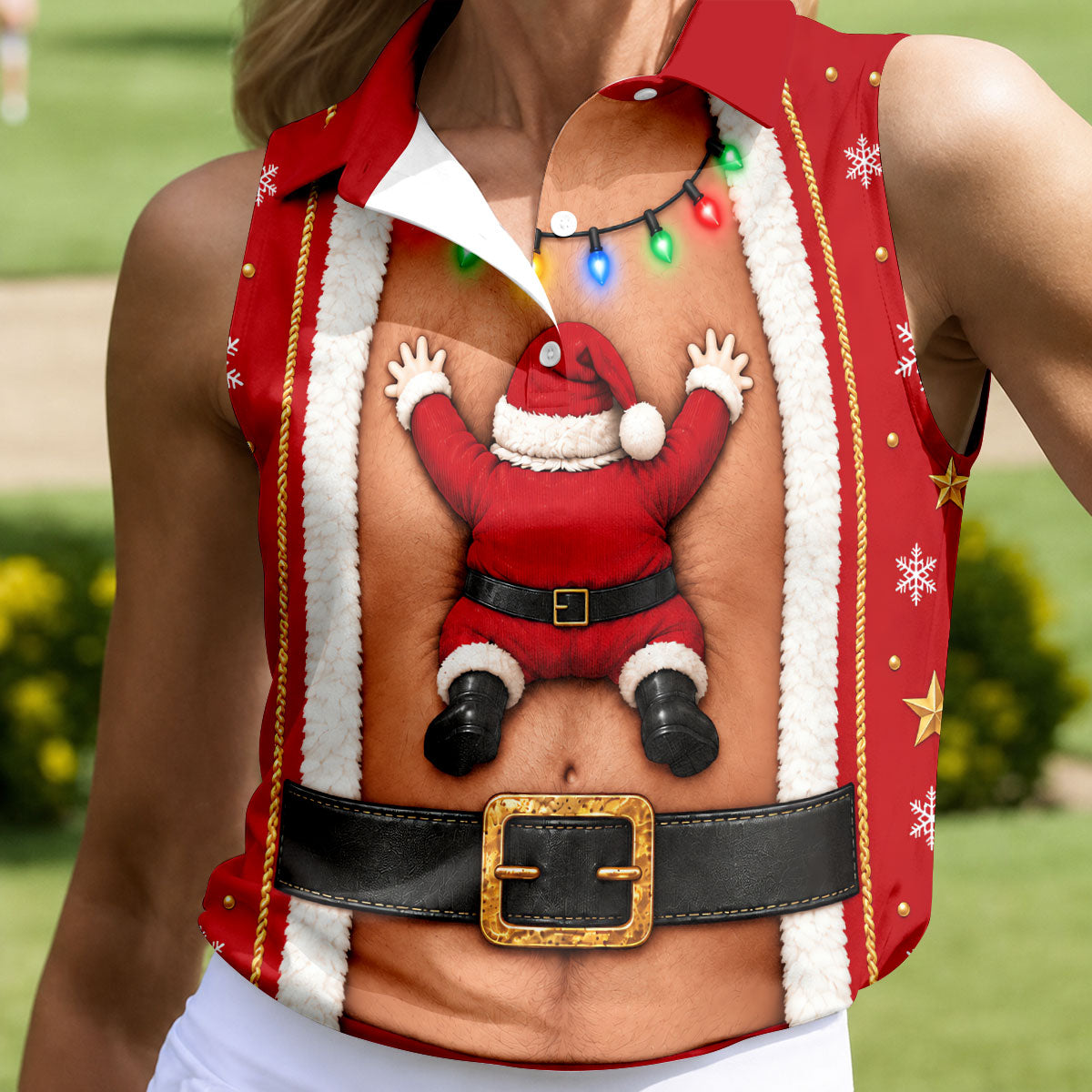 Santa Stuck In Belly Christmas Golf Shirt, Golf Shirts For Women, Womens Golf Tops