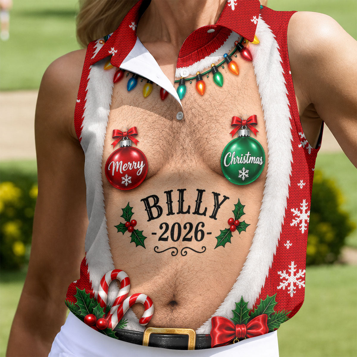 Custom Name Ornament Merry Christmas Golf Shirt, Golf Shirts For Women, Women's Golf Tops