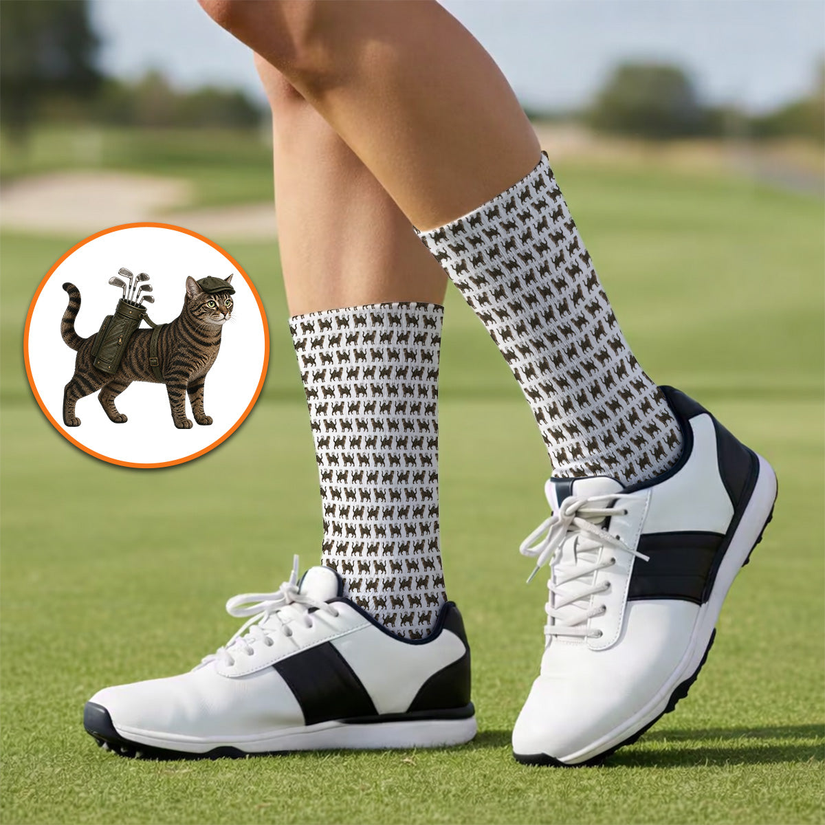 Brown Tabby Cat Golf Sock, Funny Cat Pattern Socks, Cat Lover Golf Gift For Golfer