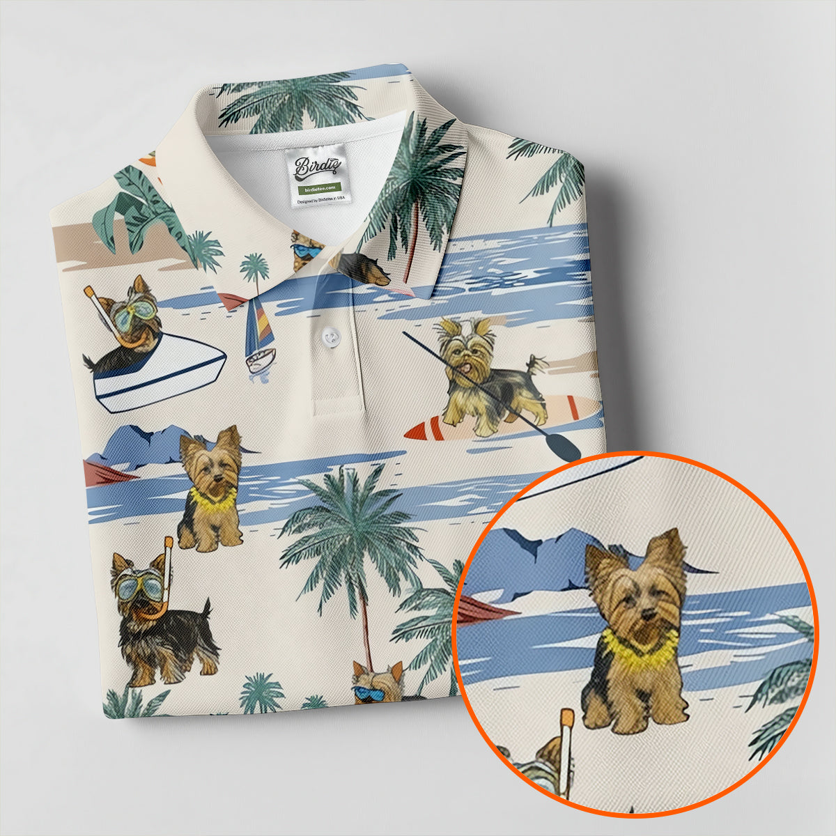 Cute Yorkshire Terrier Beach Vacation Golf Polo Shirt, Golf Shirts For Women, Women's Golf Apparel