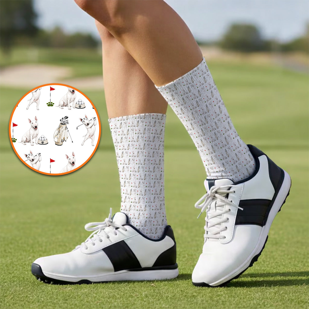 Bull Terrier Golf Socks, Bull Terrier Pattern Golf Sock, Funny Dog Dad Gift