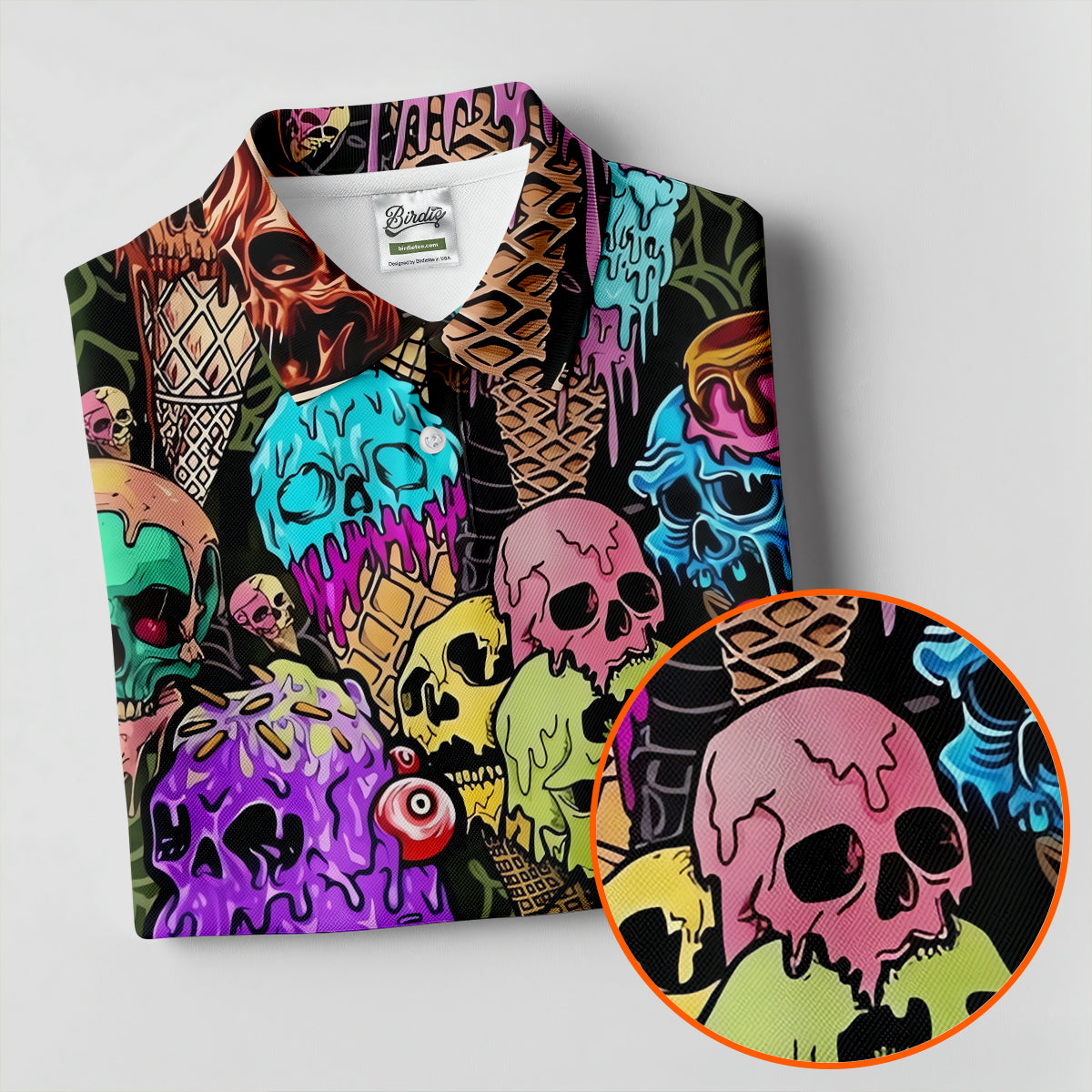 Melting Skull Ice Cream Halloween Golf Shirt, Golf Shirts For Women, Women's Golf Apparel