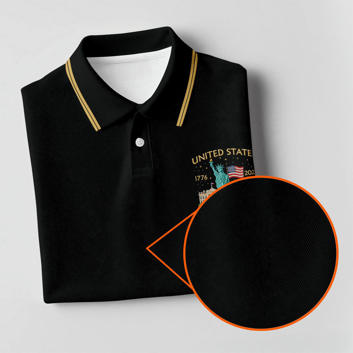 American Symbols Black Patriotic Golf Shirt, US 250 Years 4th Of July Golf Shirts For Men