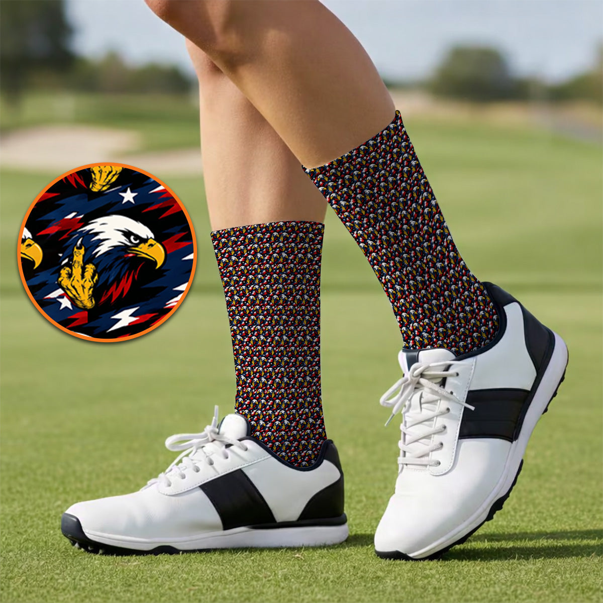 Eagle Middle Finger Golf Socks, USA Patriotic Pattern Golf Sock, Crazy Golf Gift For Golfer