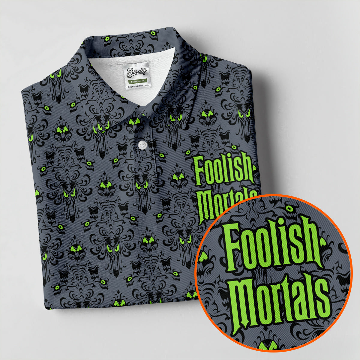 Foolish Mortals Haunted Halloween Polo Shirt, Printed Golf Shirt, Women’s Golf Apparel