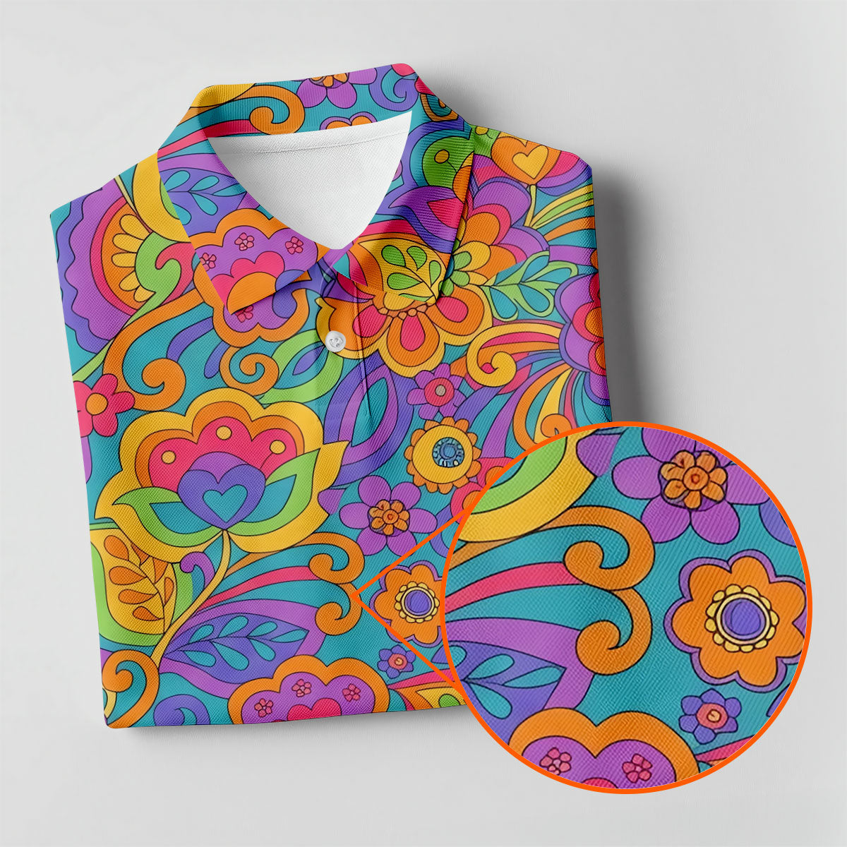 Vintage Psychedelic Floral Pattern Hawaiian Golf Shirt, Women’s Golf Tops, Golf Shirts For Women