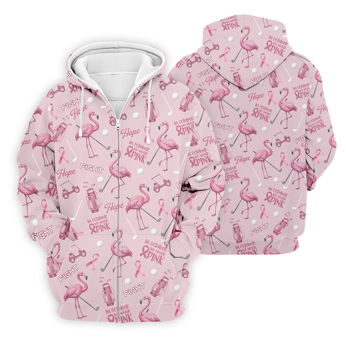 Funny Flamingo Pink Ribbon Men's Polo ShirtBreast Cancer Awareness Shirt, Golf Shirts For Men